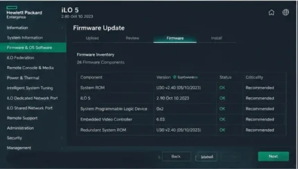 قطعات دارای Firmware در سرورهای HPE